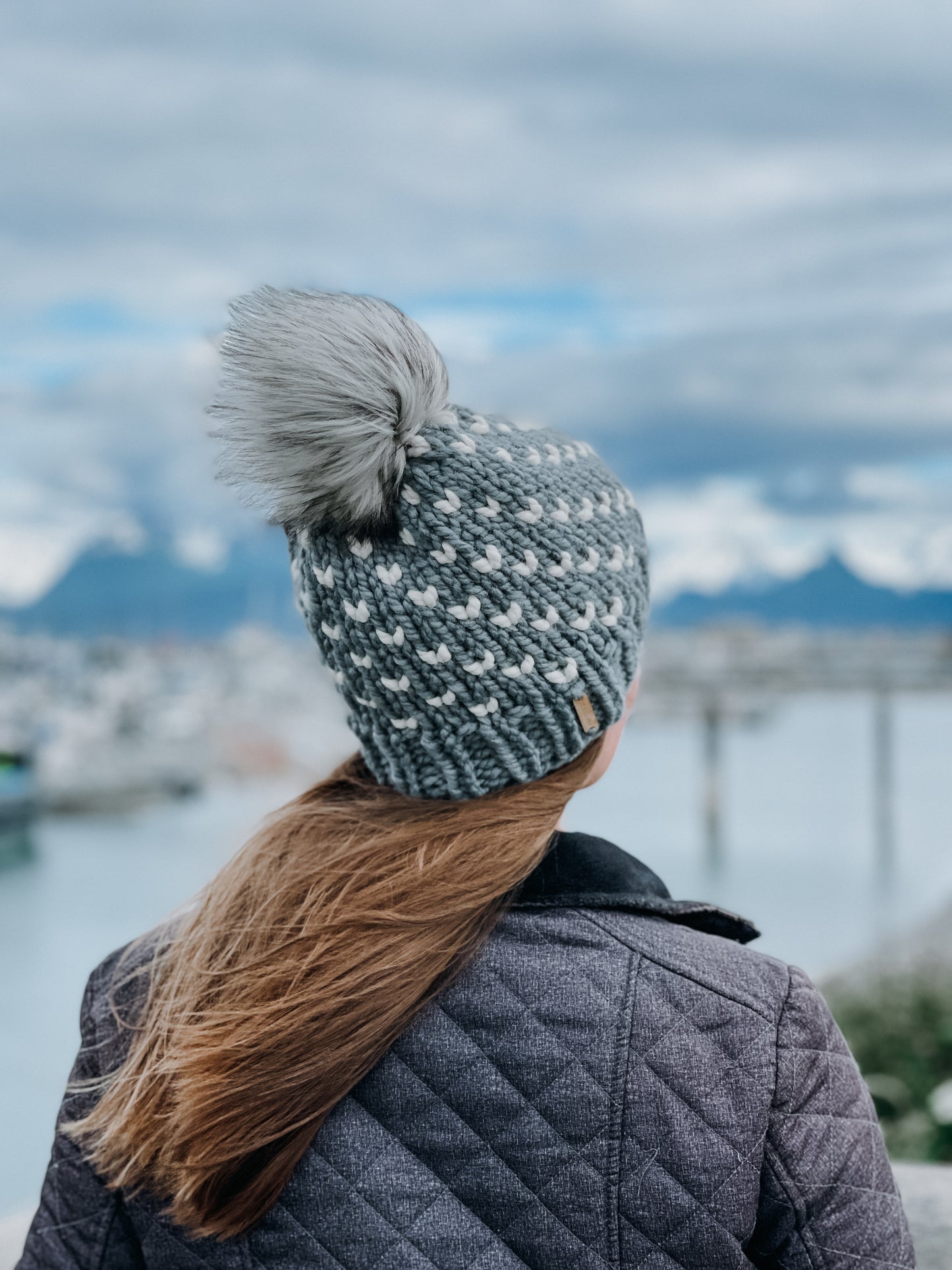 Wild Hearts Beanie // Slate and Cream - Pick your pom
