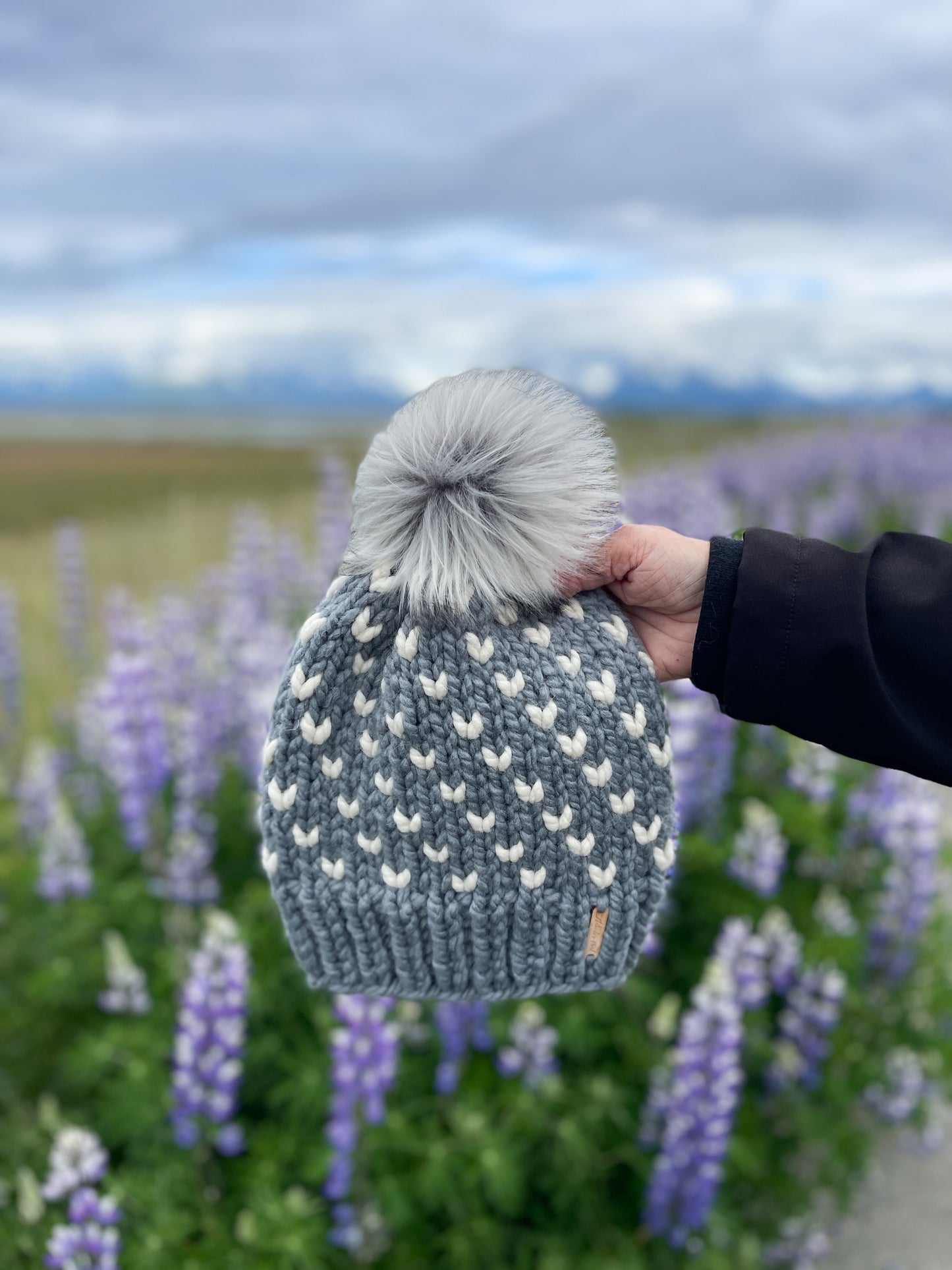 Wild Hearts Beanie // Slate and Cream - Pick your pom