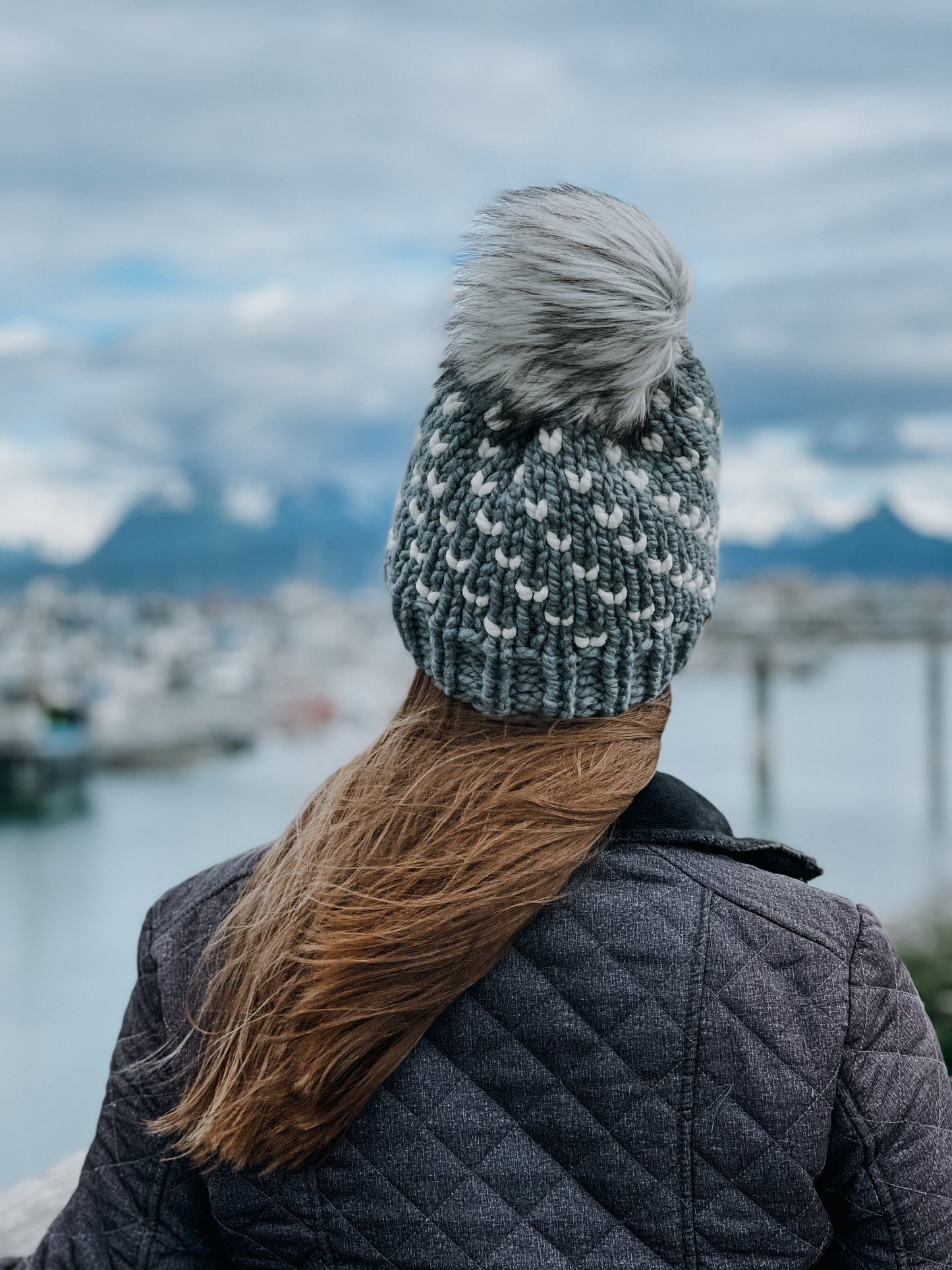 Wild Hearts Beanie // Slate and Cream - Pick your pom