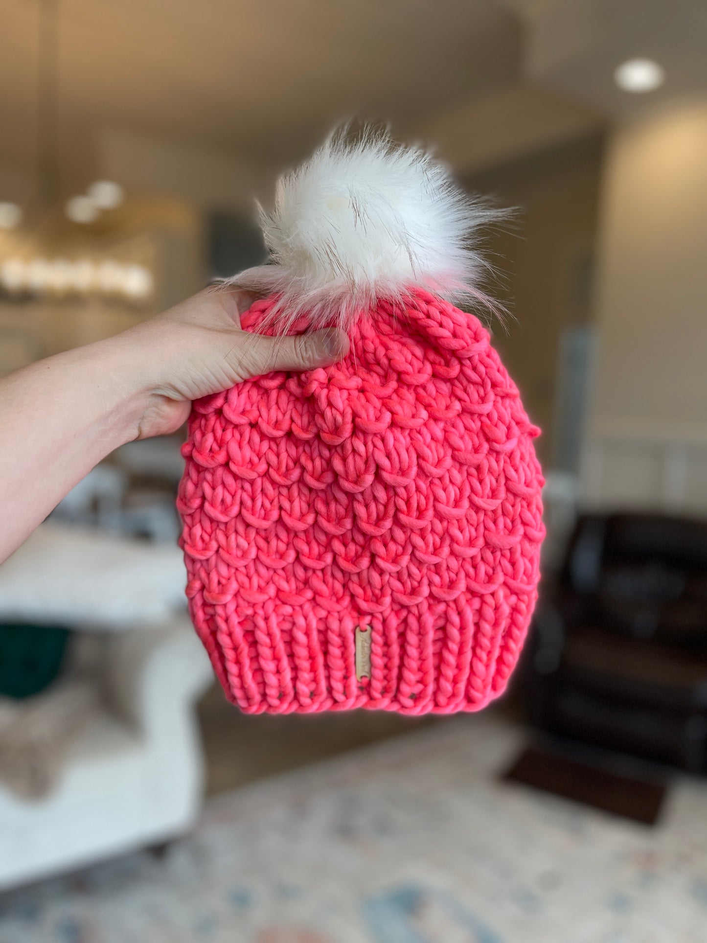 Bamboo Beanie // Neon Coral: Blushing Squirrel - Merino Wool