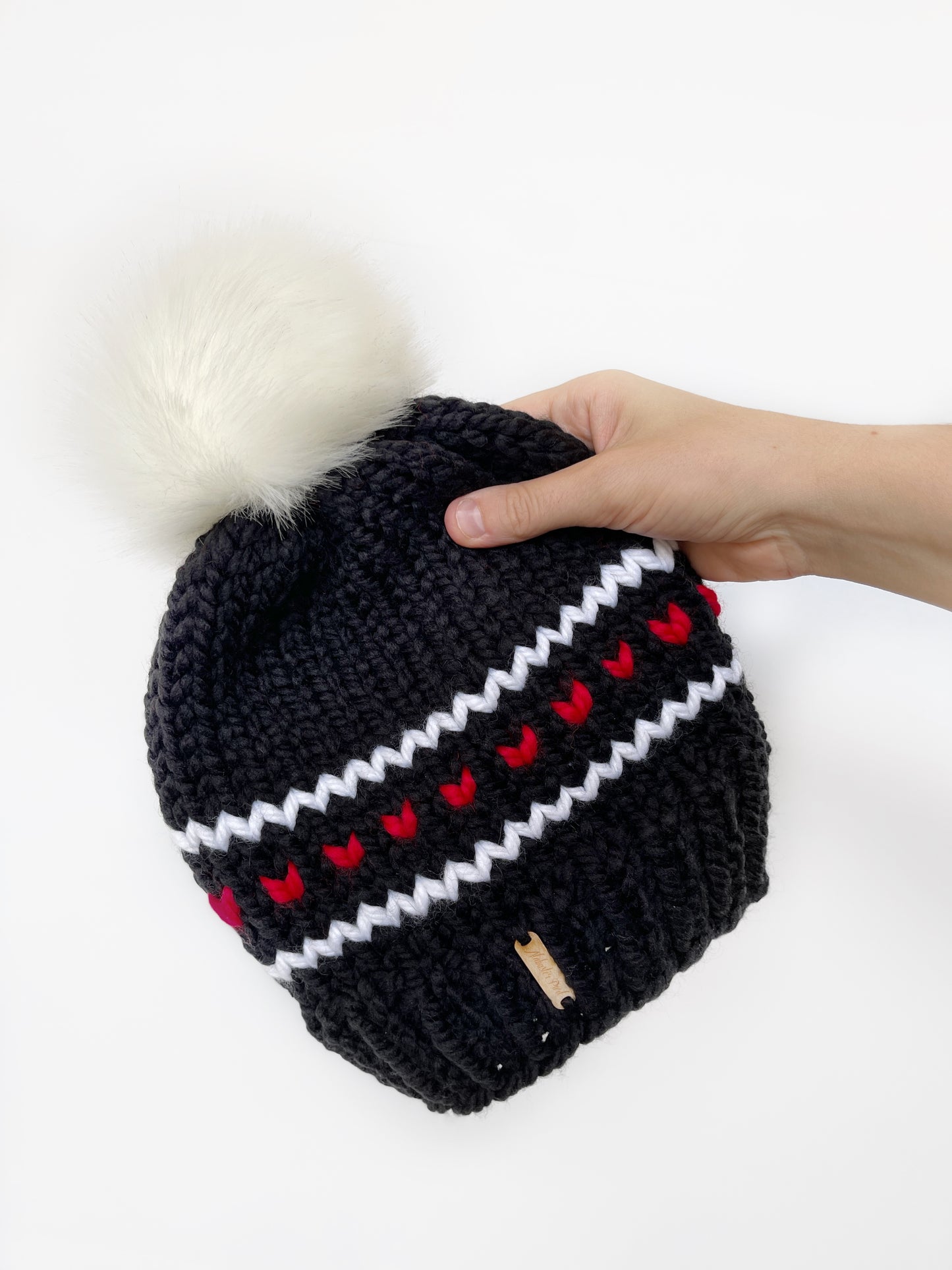 Hearts and Stripes Beanie // Black, Red and White