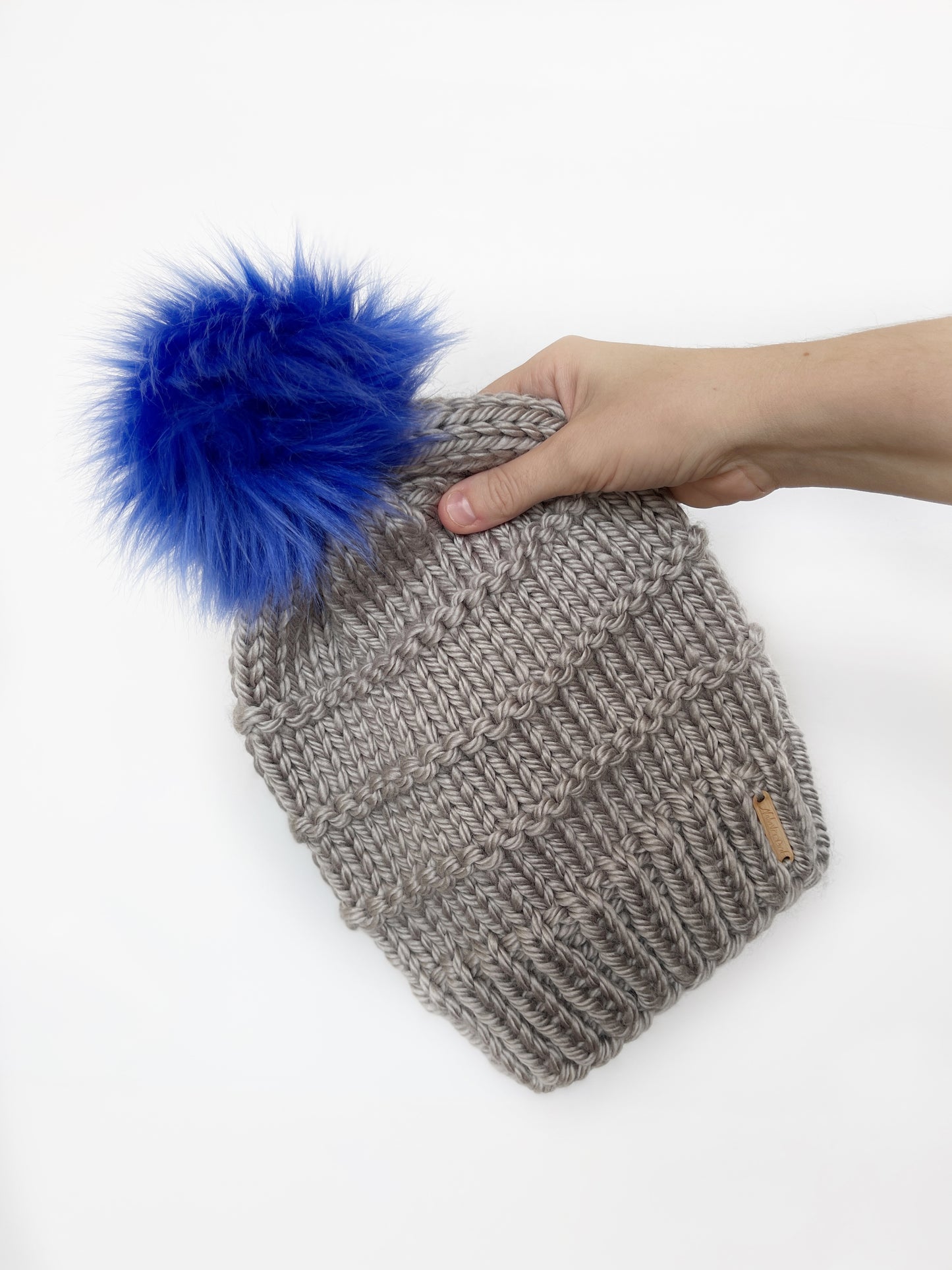 Slone Beanie // Grey with Blue Pom