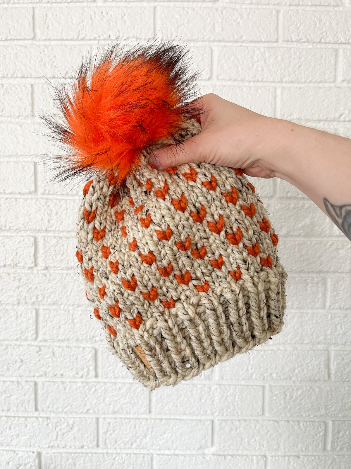 Wild Hearts Beanie // Oatmeal and Pumpkin - Pick your pom