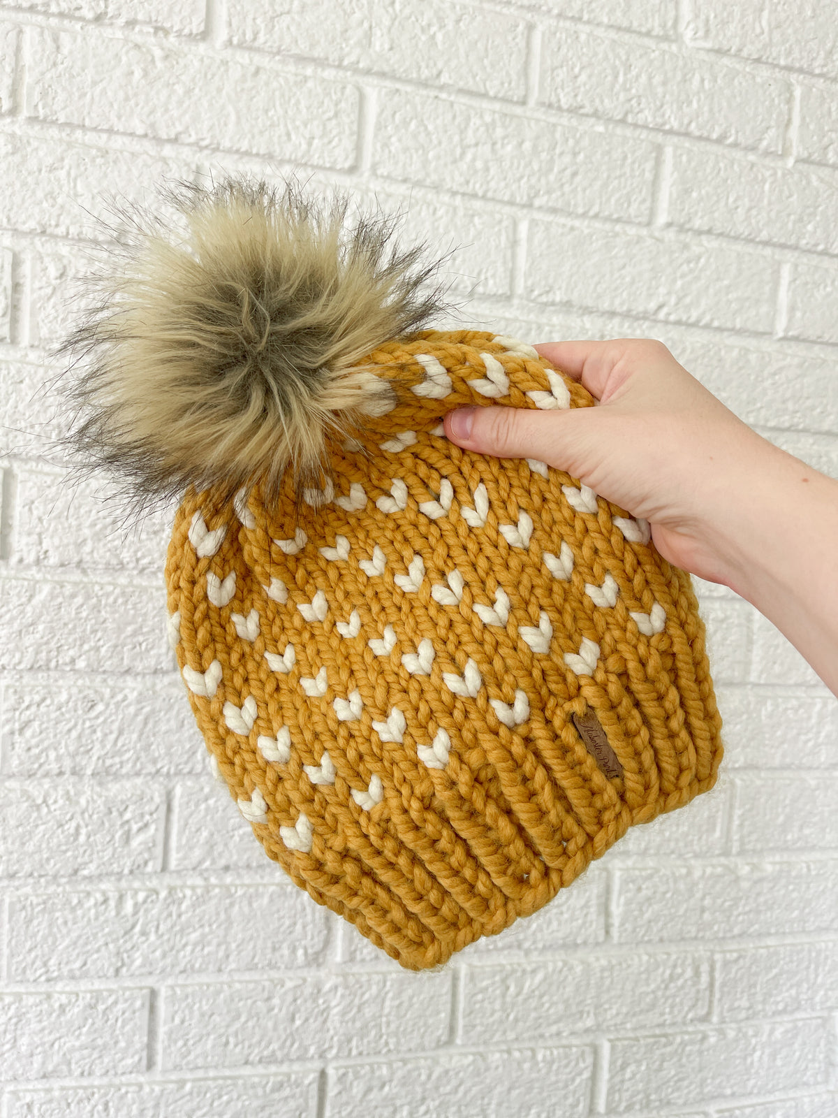 Wild Hearts Beanie // Mustard and Cream - Pick your pom