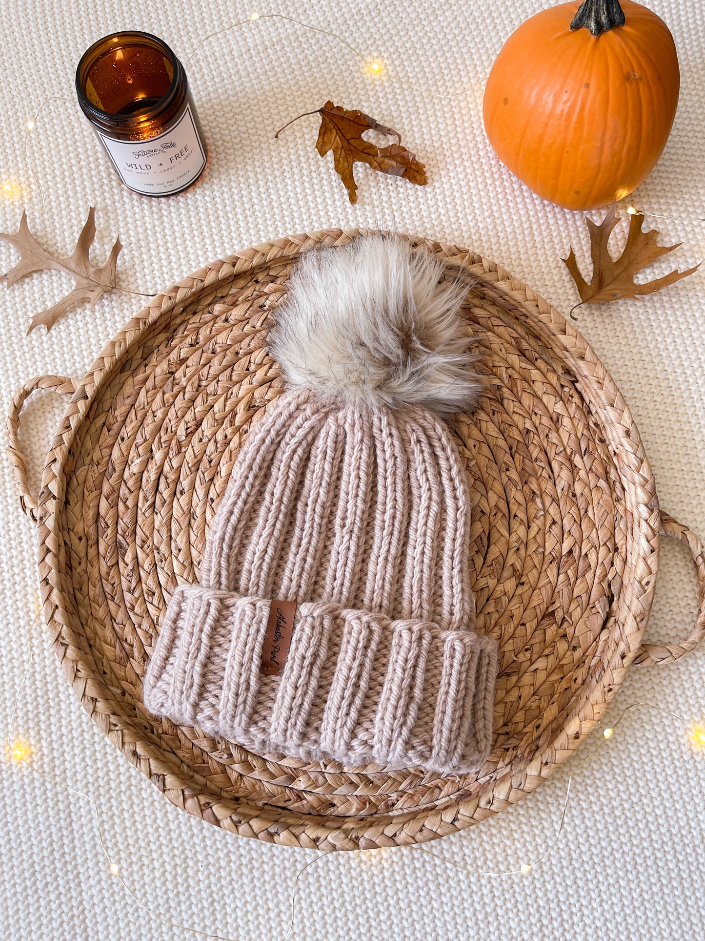 Stretchy Taylor Beanie // Sand - Pick your length - Pick your pom