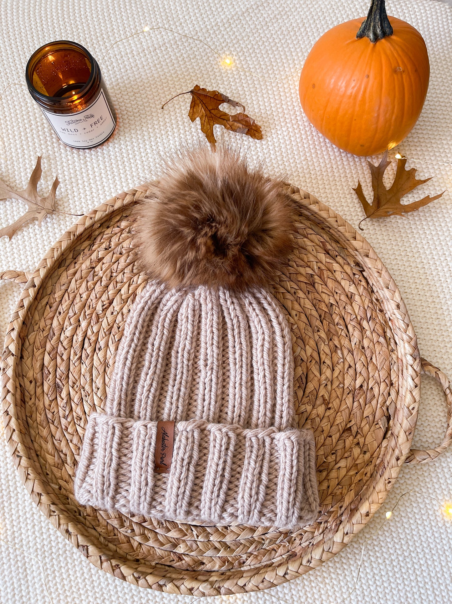 Stretchy Taylor Beanie // Sand - Pick your length - Pick your pom