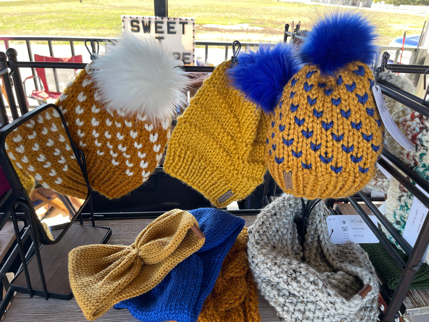 Wild Hearts Beanie // Butterscotch with Cream Hearts - Pick Your Pom