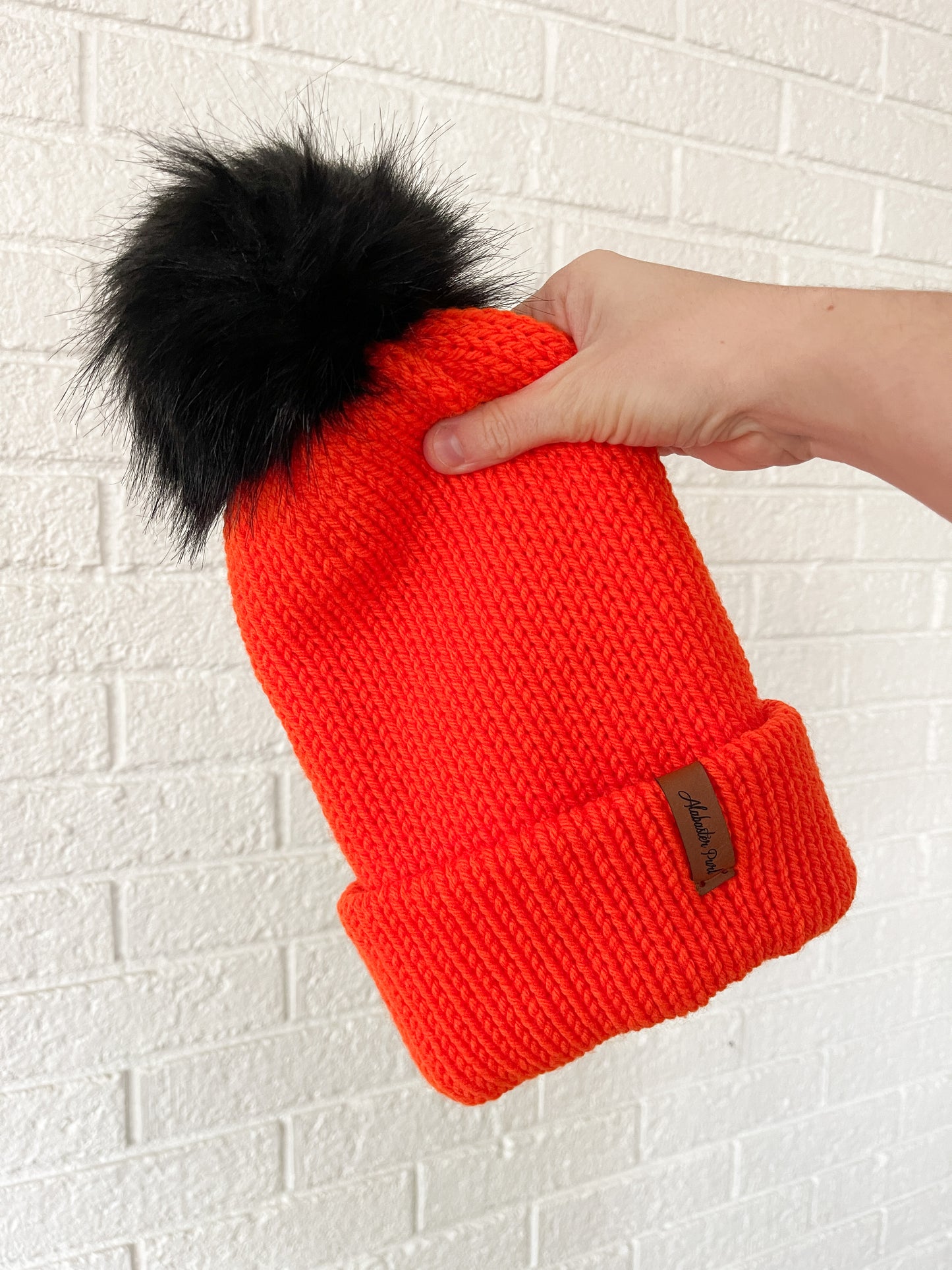 Charlie Beanie // Neon Orange with Black Pom