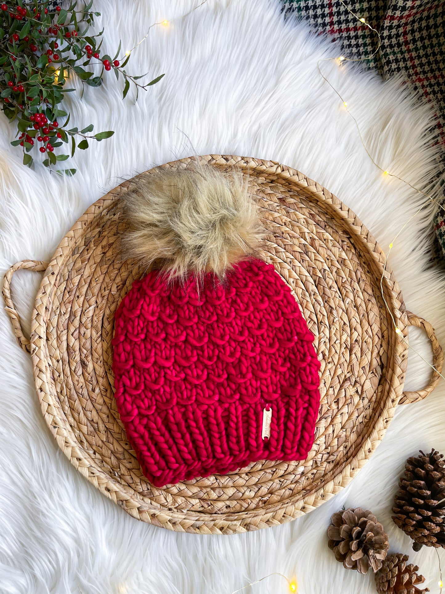Bamboo Beanie // Red, Merino Wool - Pick your pom