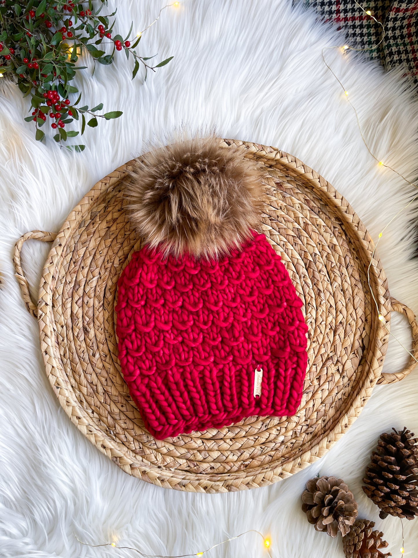 Bamboo Beanie // Red, Merino Wool - Pick your pom