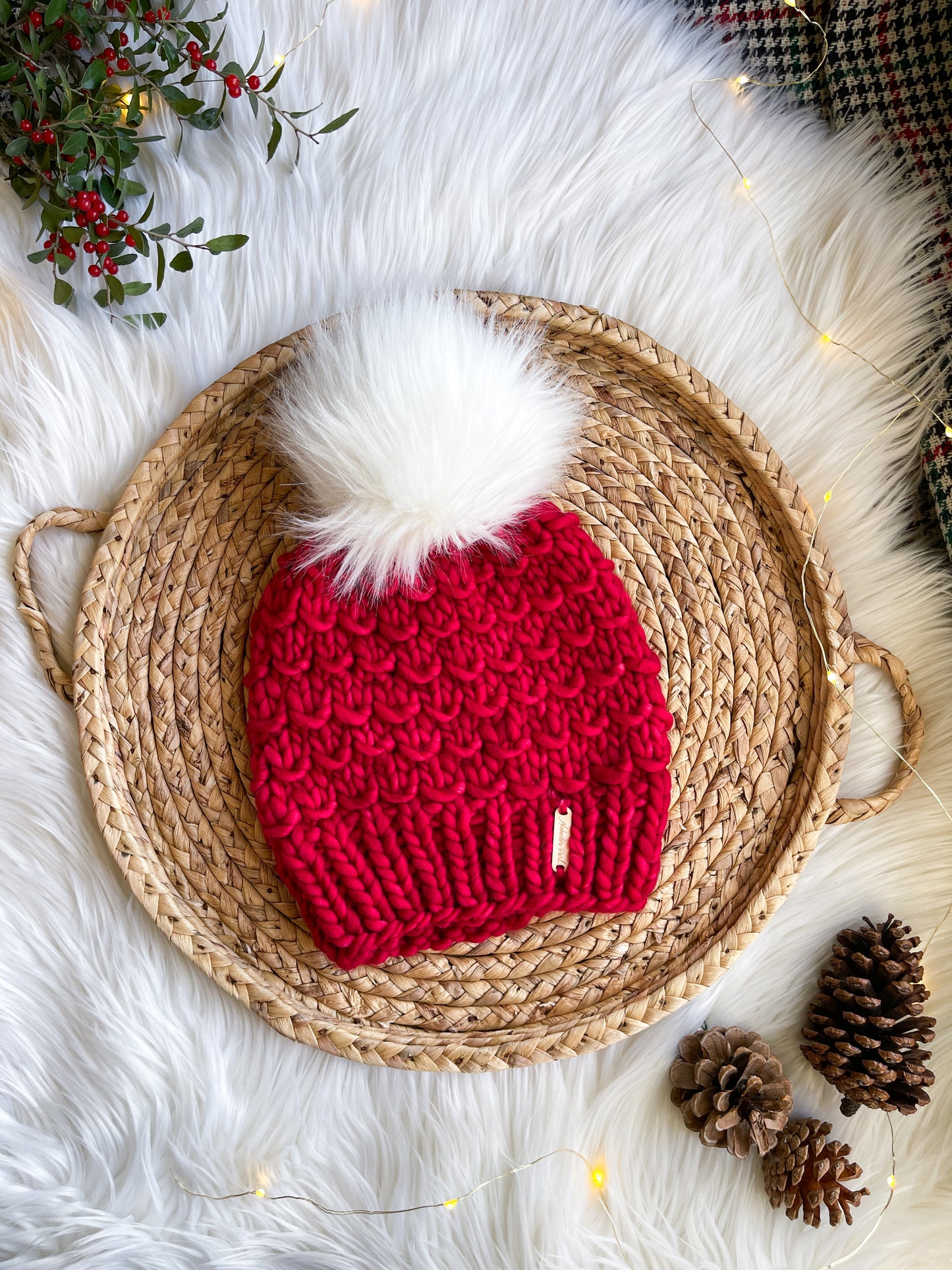 Bamboo Beanie // Red, Merino Wool - Pick your pom