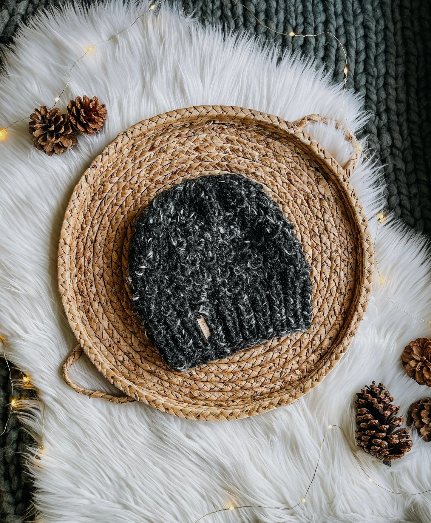 Bamboo Beanie // Black Marble - Pick your pom