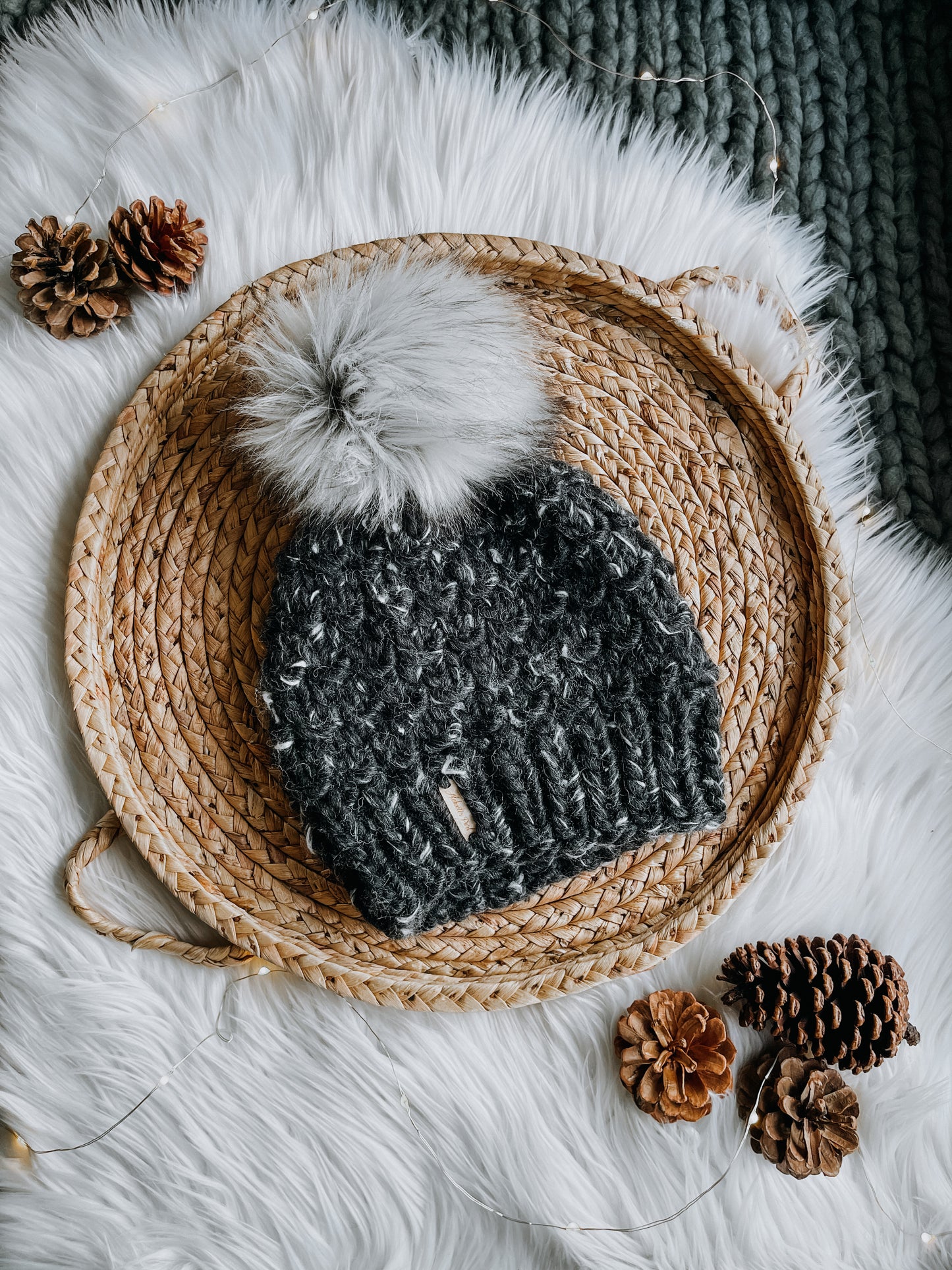 Bamboo Beanie // Black Marble - Pick your pom