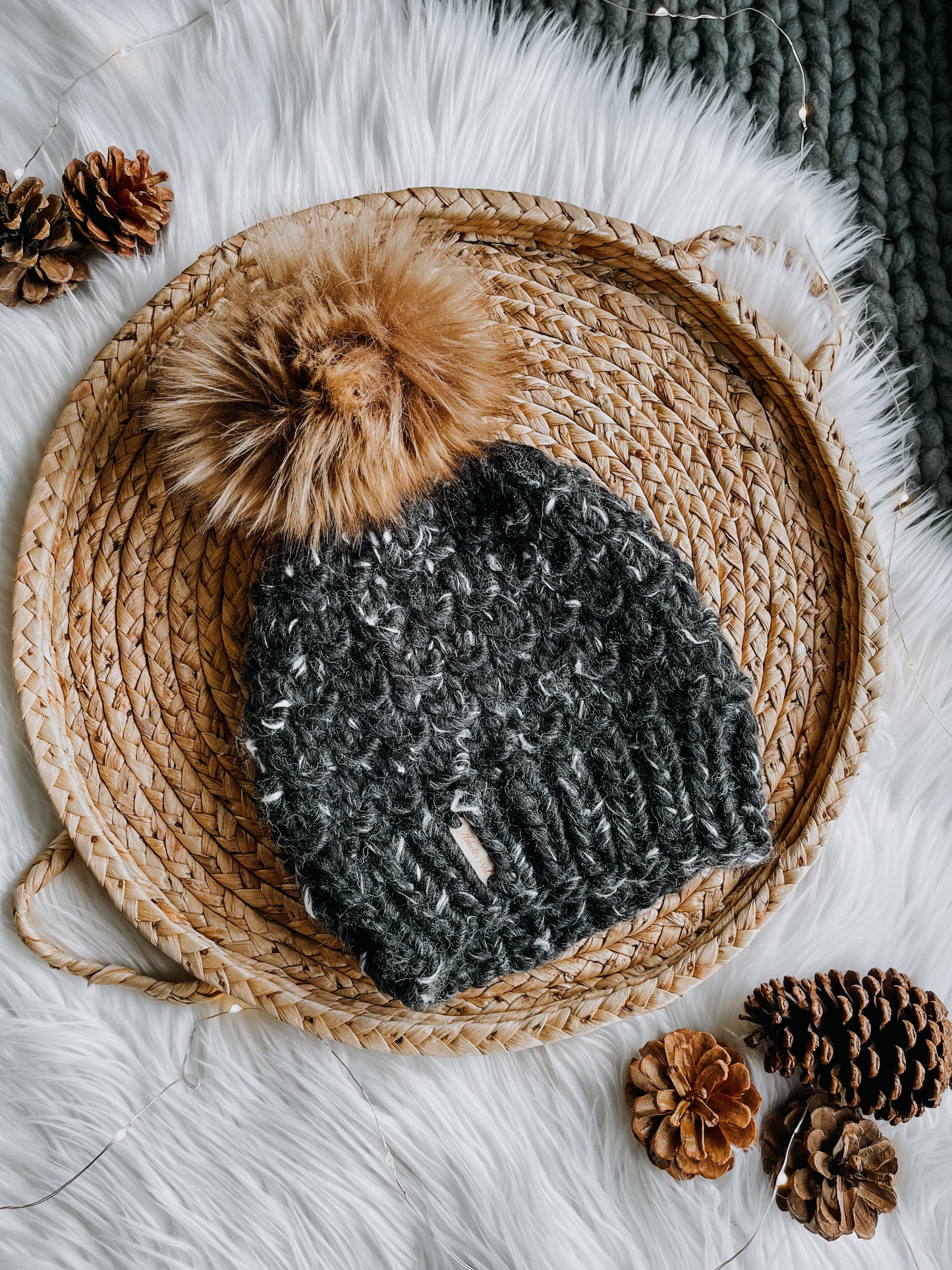 Bamboo Beanie // Black Marble - Pick your pom