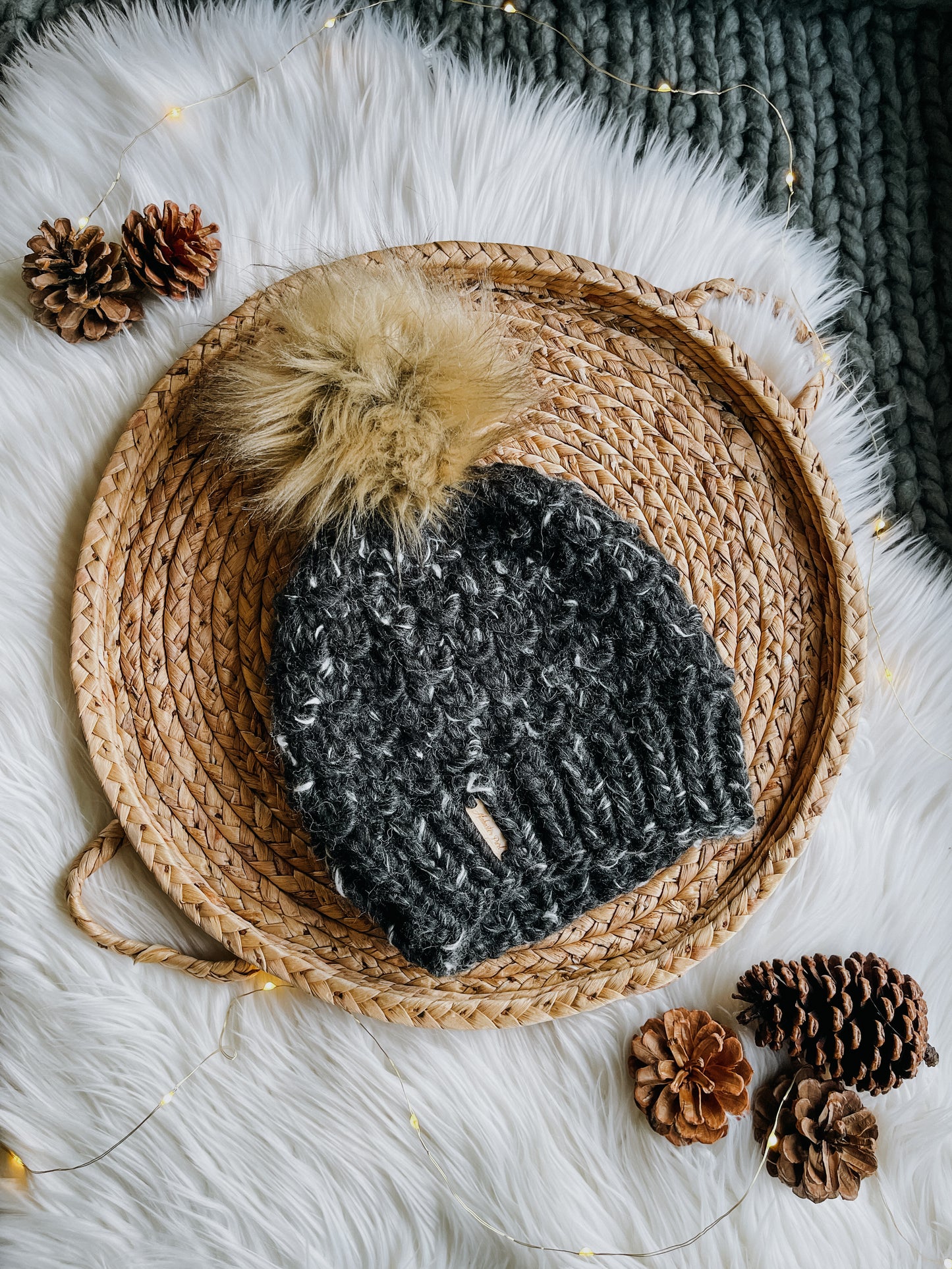 Bamboo Beanie // Black Marble - Pick your pom