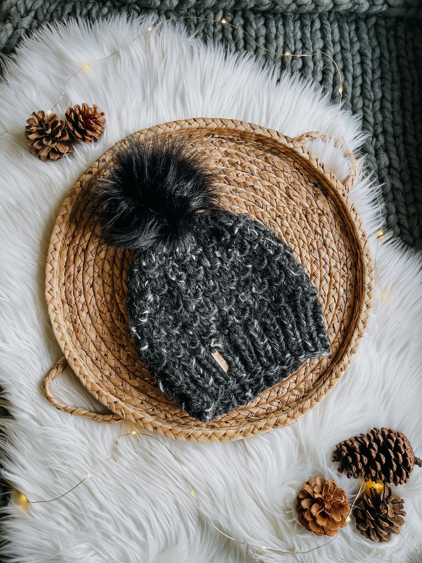 Bamboo Beanie // Black Marble - Pick your pom