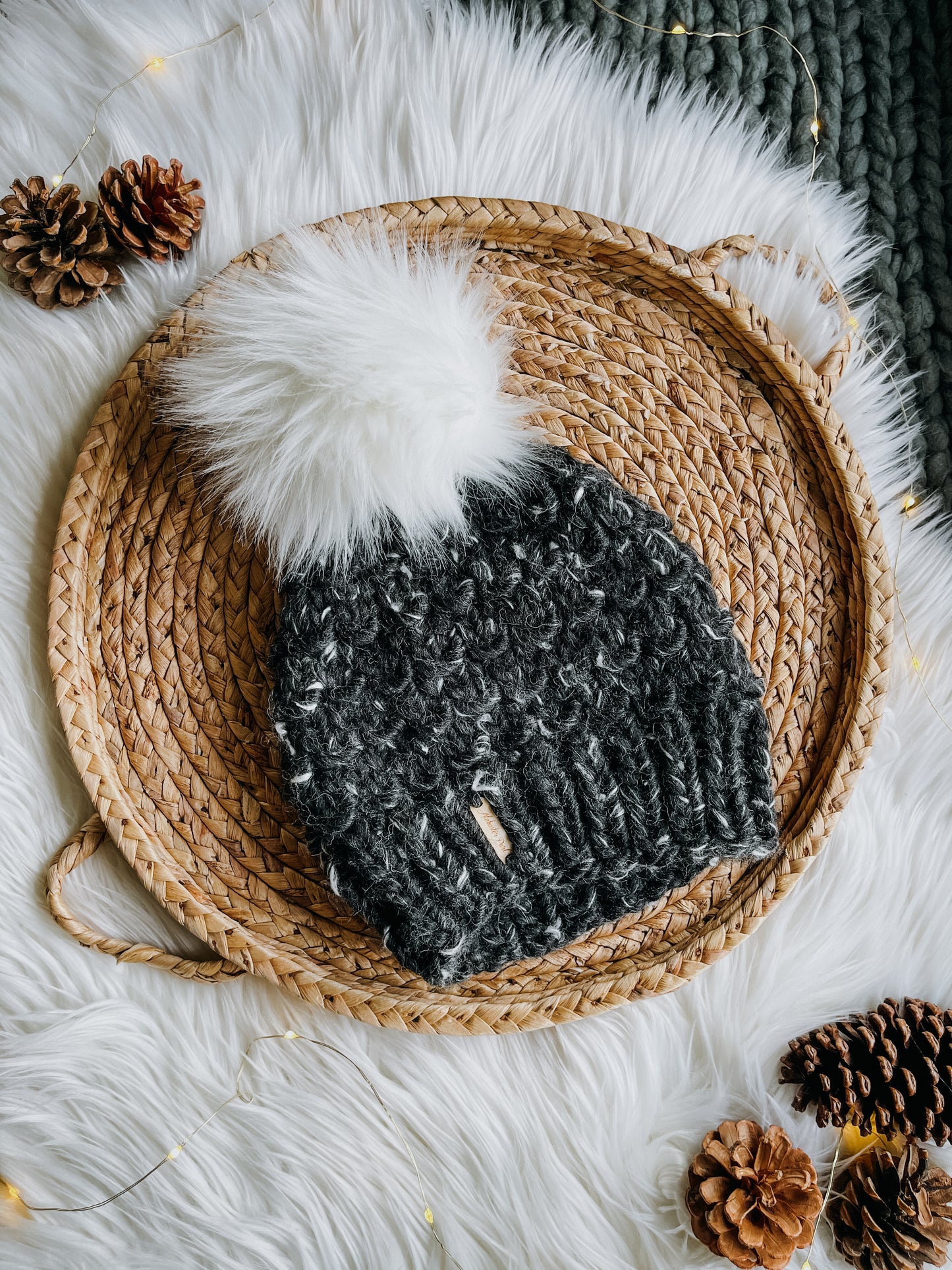 Bamboo Beanie // Black Marble - Pick your pom