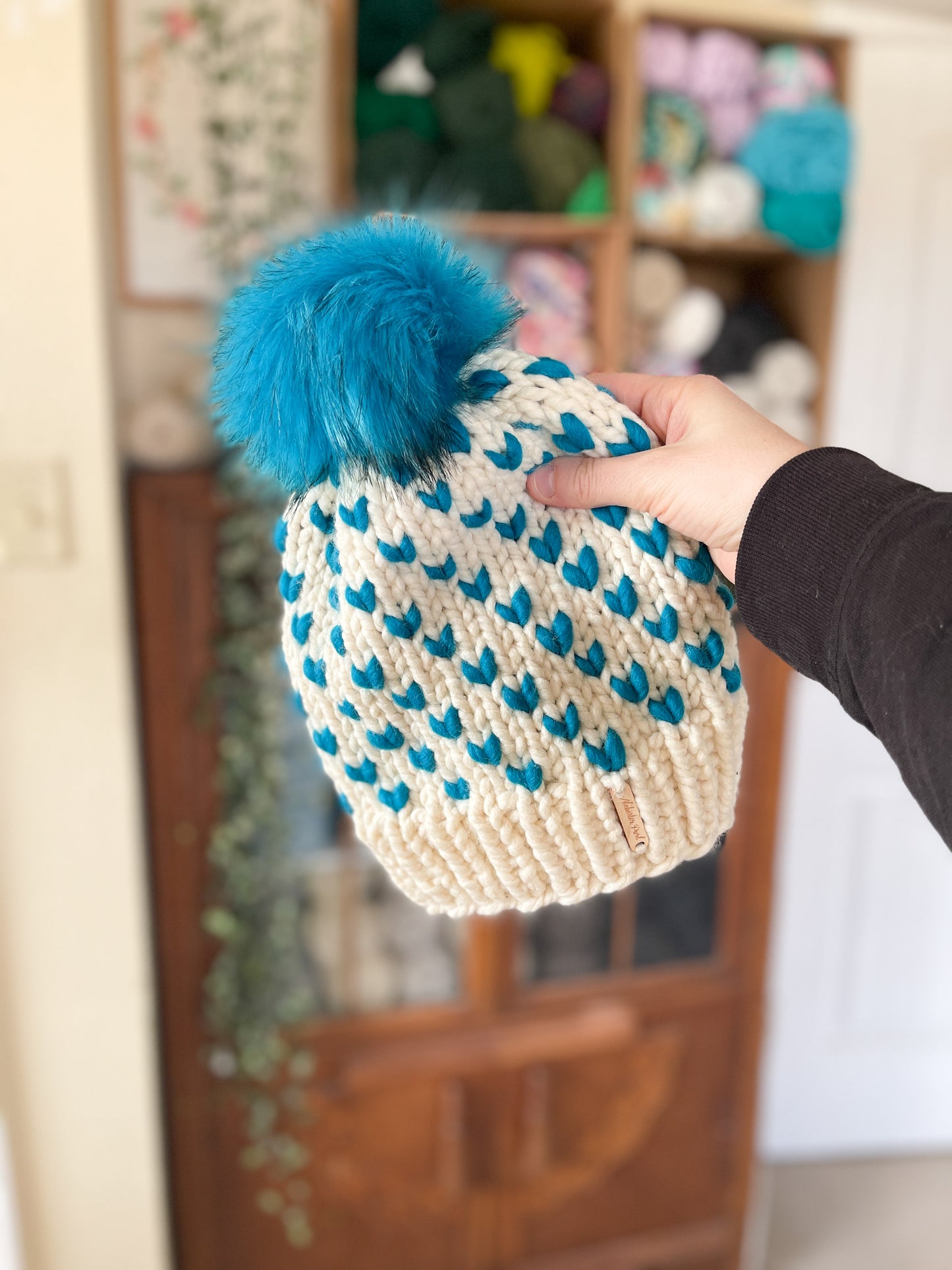 Wild Hearts Beanie // Cream and Blue Lagoon