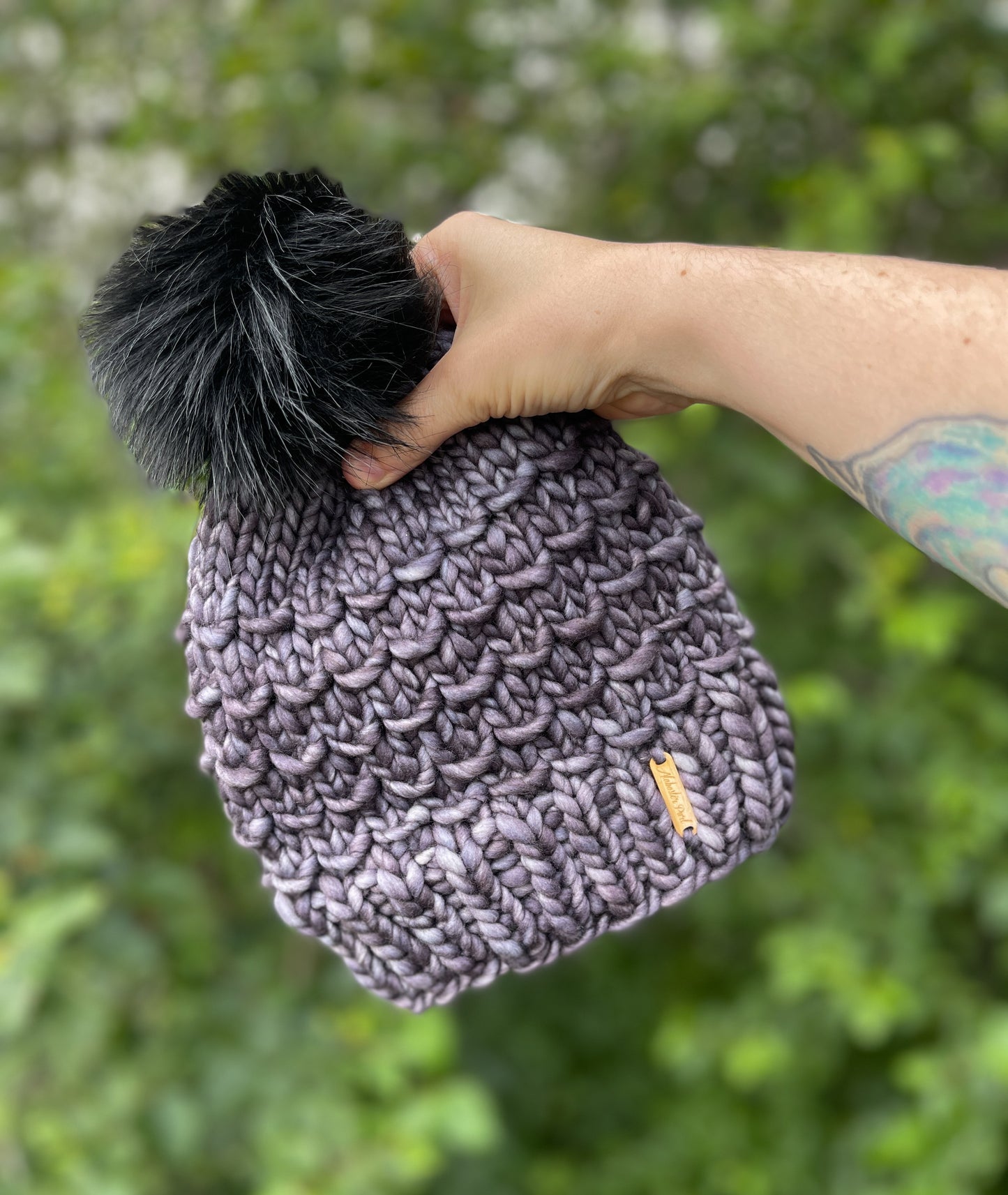 Bamboo Beanie //  Plomo + Black Pom - Merino Wool