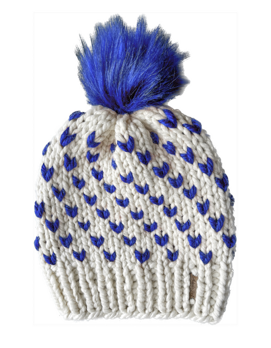 Wild Hearts Beanie // Cream & Royal Blue Hearts