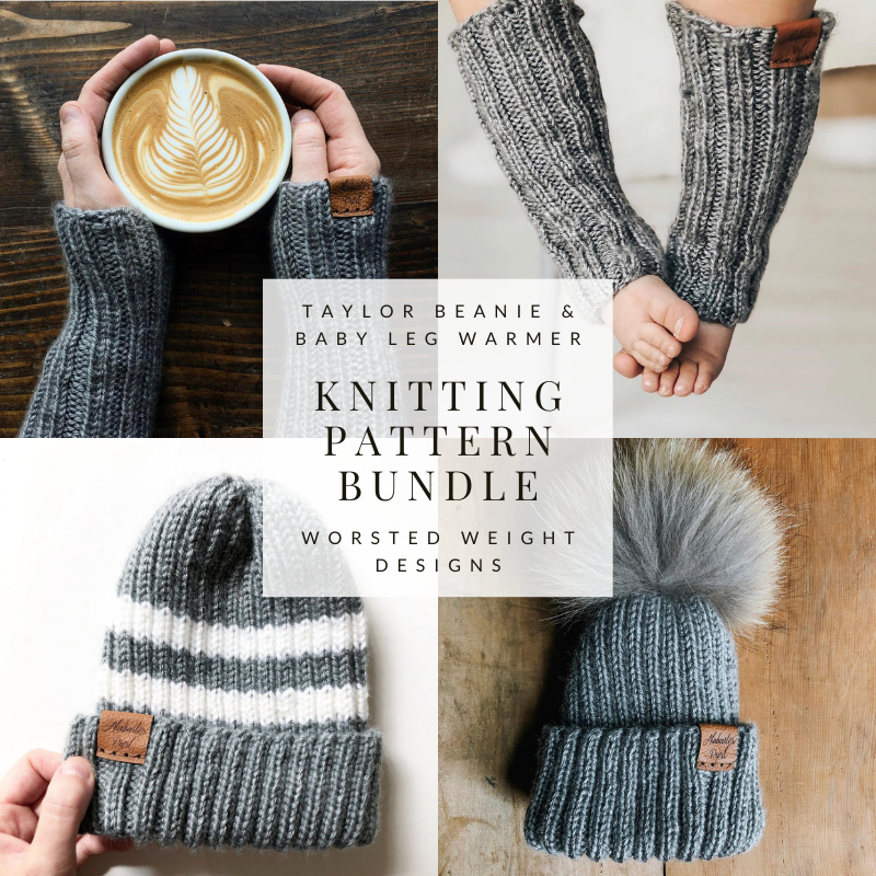 KNITTING PATTERN BUNDLE: Taylor Beanie & Baby Leg Warmer // Beginner Knitter // Baby Shower Gifts