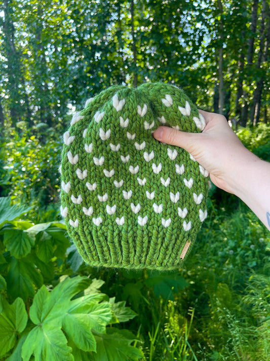 Wild Hearts Beanie // Spring Green and Cream - Pick your pom