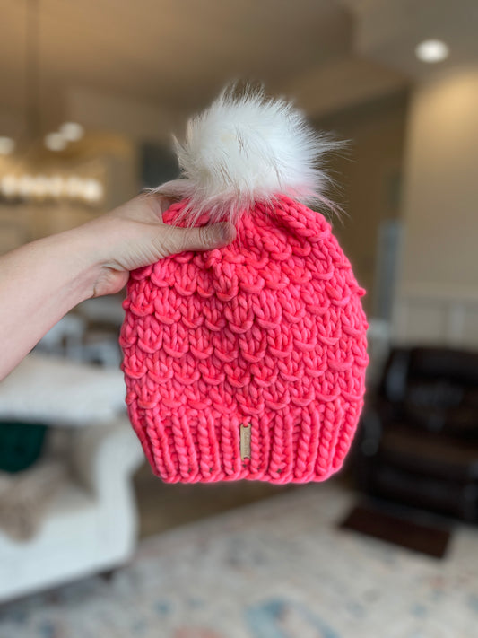 Bamboo Beanie //  Neon Coral: Blushing Squirrel - Merino Wool