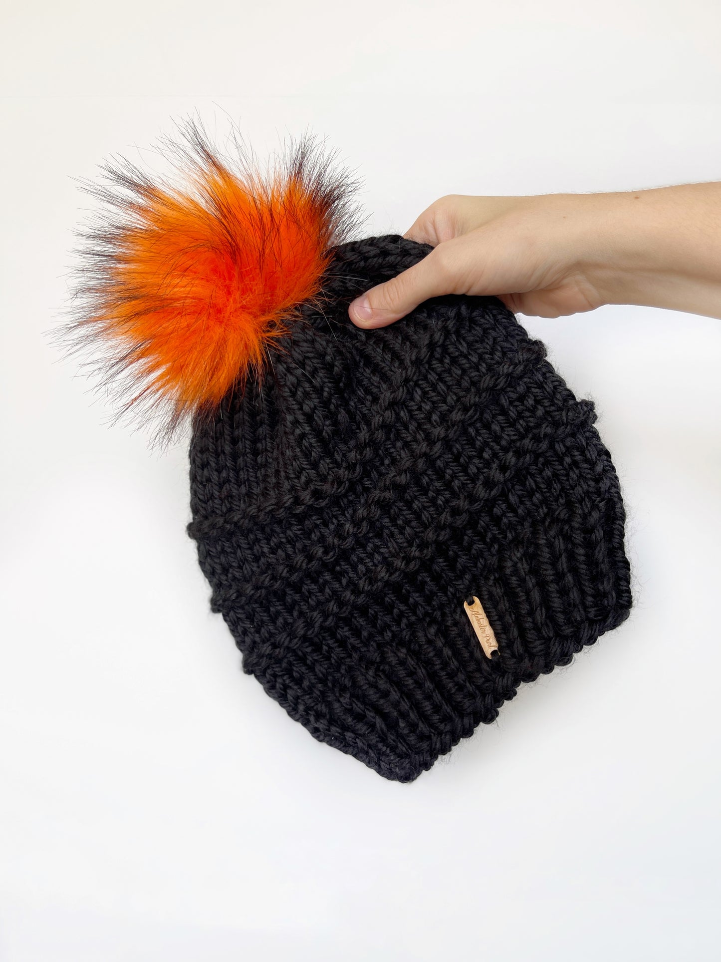 Slone Beanie // Black with Orange Pom