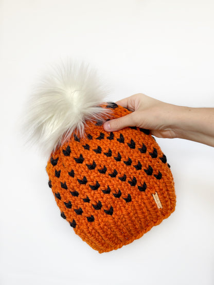 Wild Hearts Beanie // Orange with Black Hearts