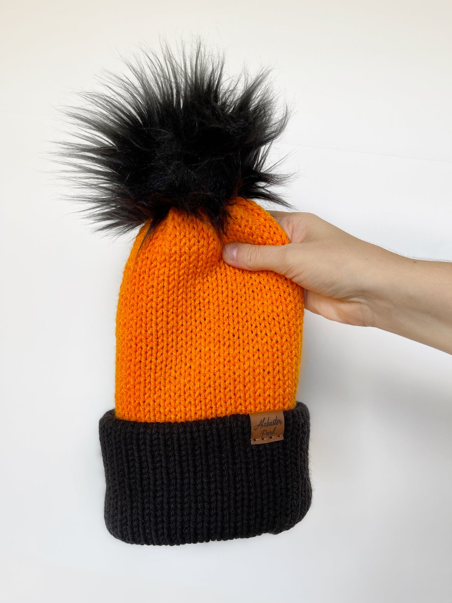 Charlie Beanie // Black and Orange - Pick your pom