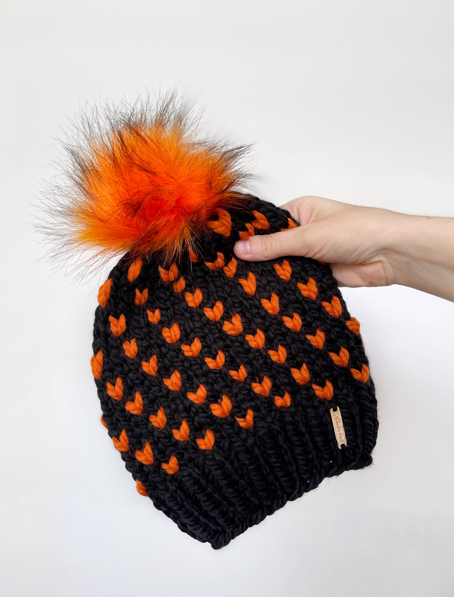 Wild Hearts Beanie // Black with Orange Hearts - Pick Your Pom