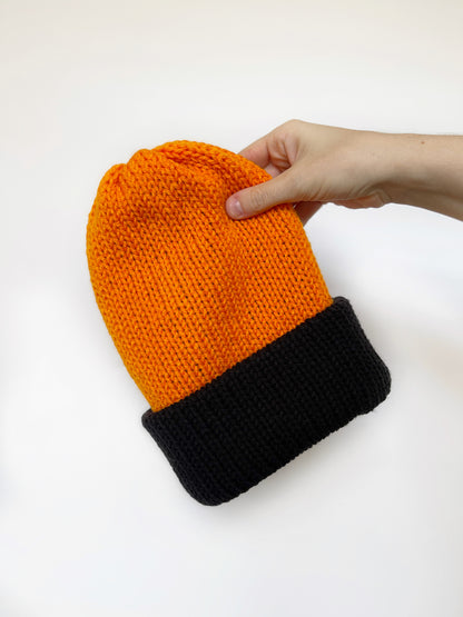 Charlie Beanie // Black and Orange - Pick your pom