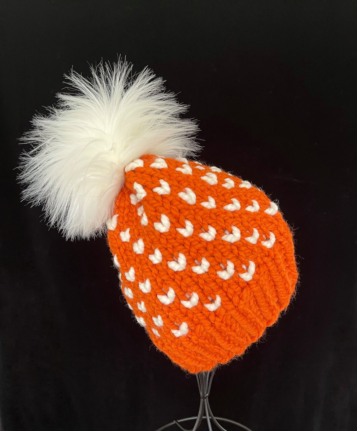 Wild Hearts Beanie // Orange with Cream Hearts