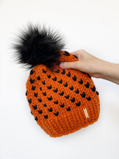 Wild Hearts Beanie // Orange with Black Hearts