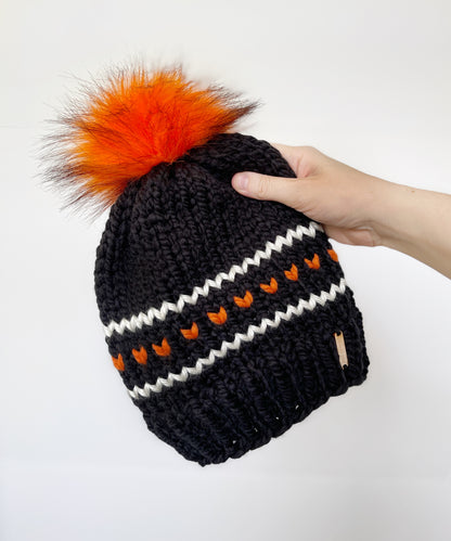 Hearts and Stripes Beanie // Black, White and Orange