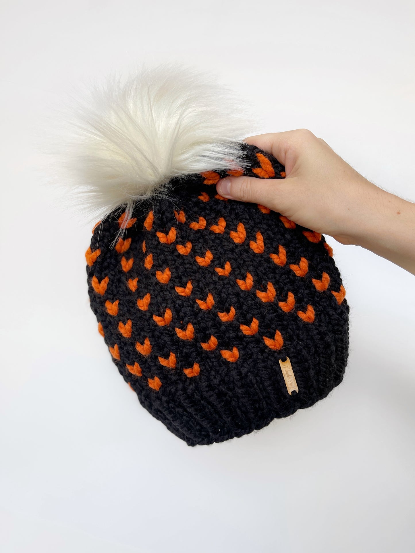 Wild Hearts Beanie // Black with Orange Hearts - Pick Your Pom