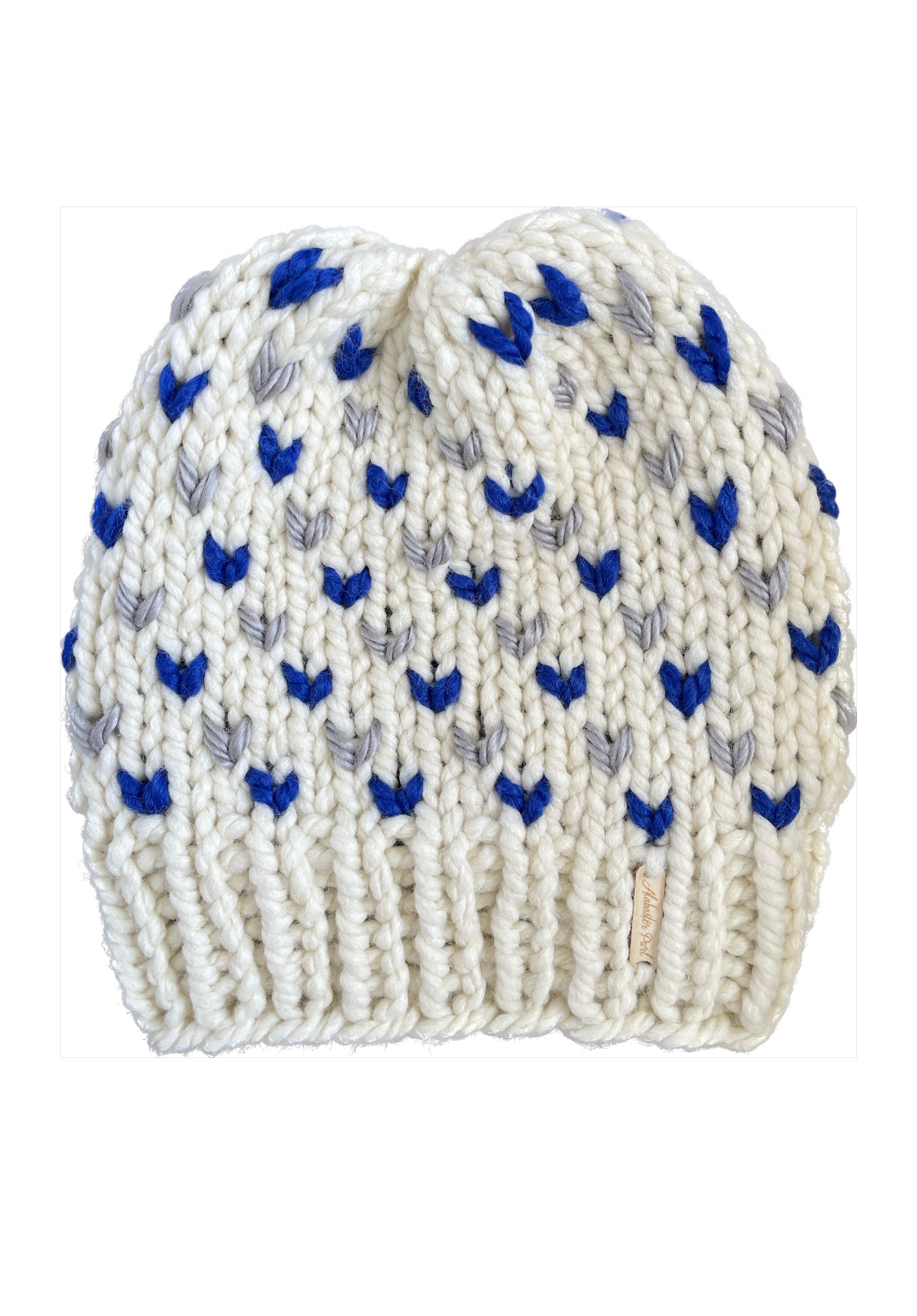 Wild Hearts Beanie // Cream, Gray and Royal Blue