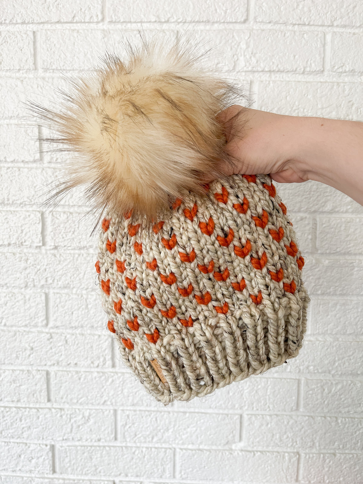 Wild Hearts Beanie // Oatmeal and Pumpkin - Pick your pom