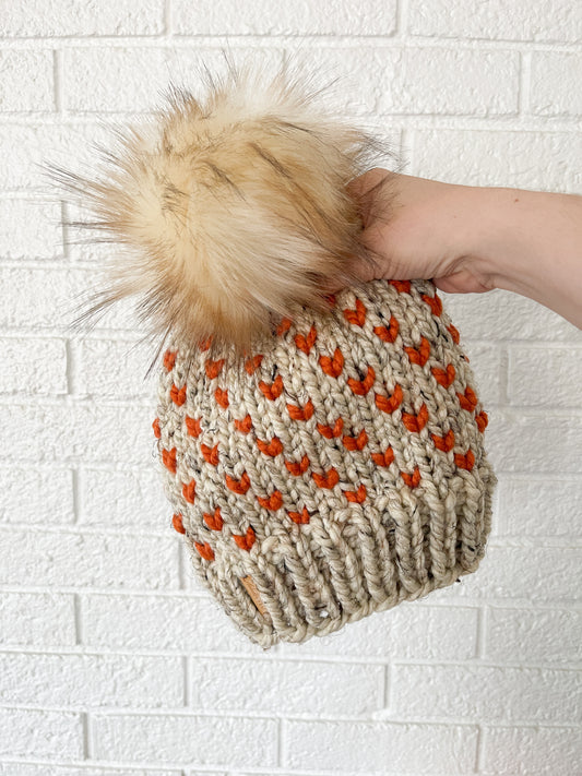 Wild Hearts Beanie // Oatmeal and Pumpkin - Pick your pom