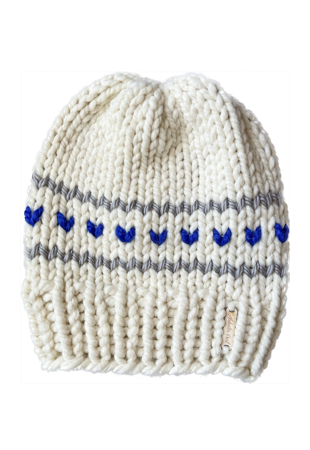 Hearts and Stripes Beanie // Cream, Grey, Royal Blue