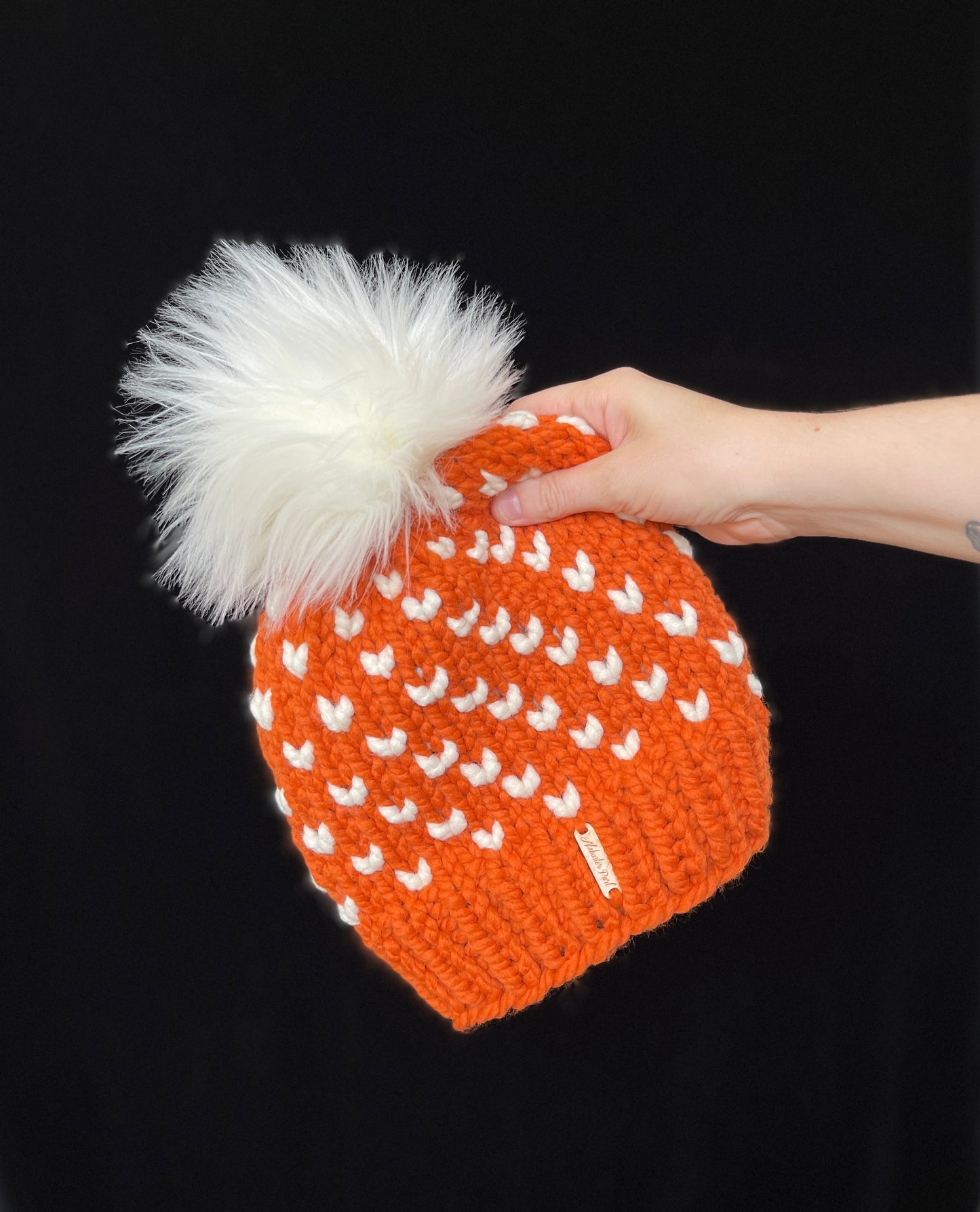 Wild Hearts Beanie // Orange with Cream Hearts