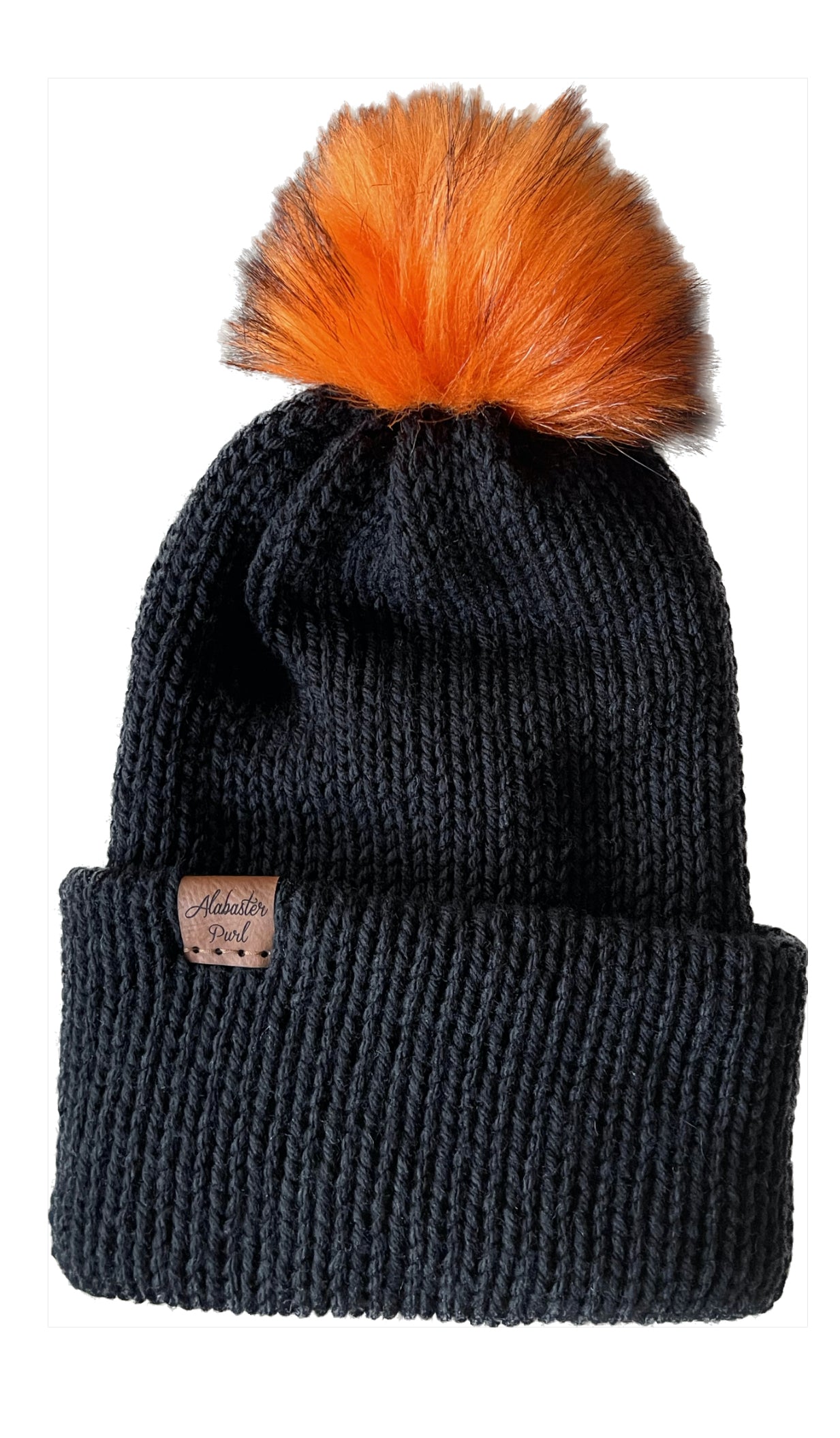 Charlie Beanie // Black with Orange Pom