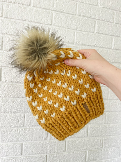 Wild Hearts Beanie // Mustard and Cream - Pick your pom