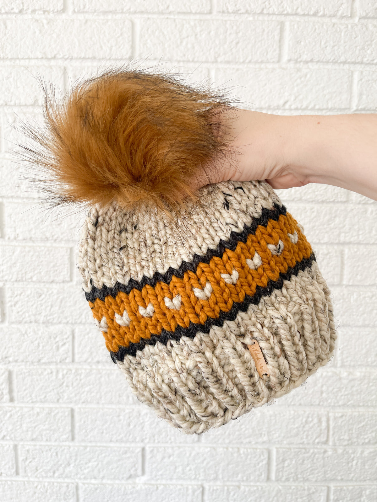 Hearts and Stripes Beanie // Oatmeal, Gold and Charcoal