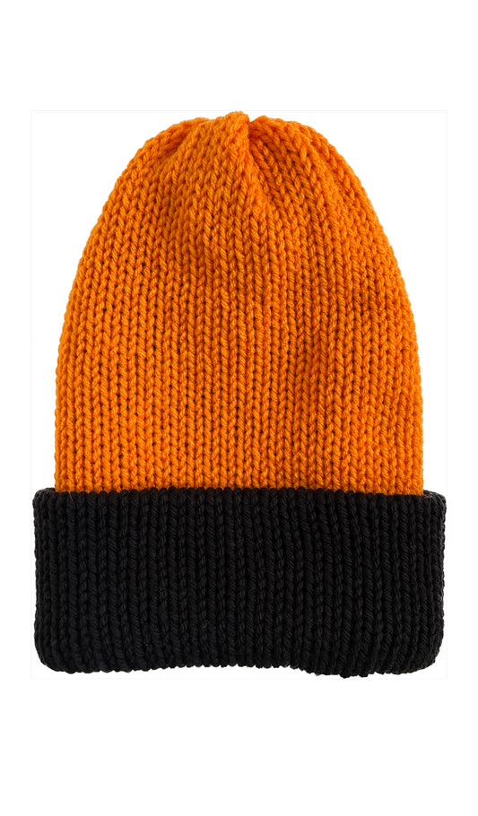 Charlie Beanie // Black and Orange - Pick your pom