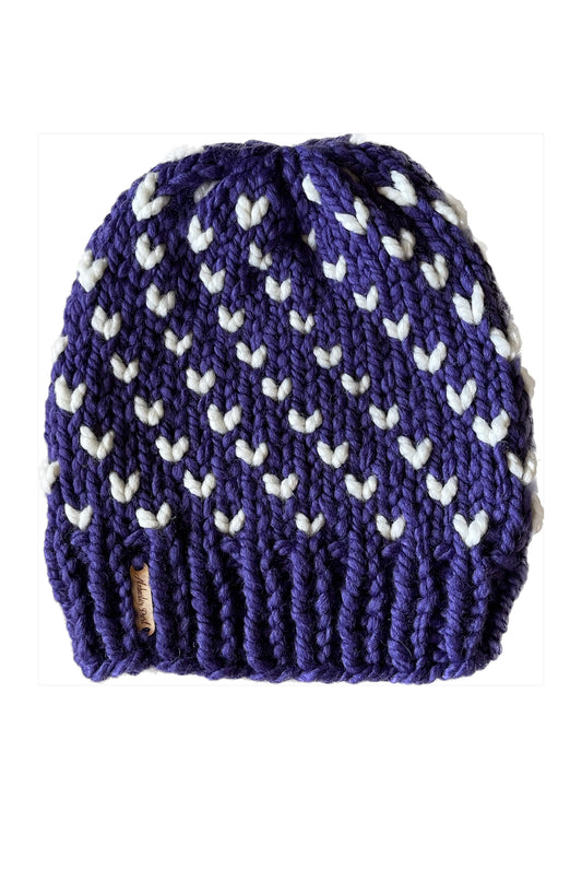 Wild Hearts Beanie // TCU: Purple and Cream Hearts