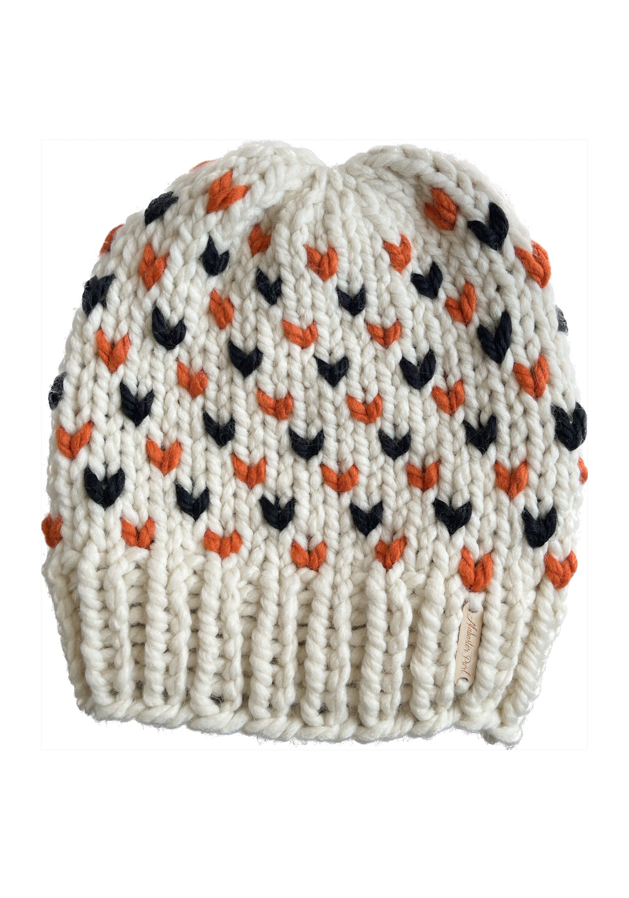 Wild Hearts Beanie // Cream with Orange and Black Hearts