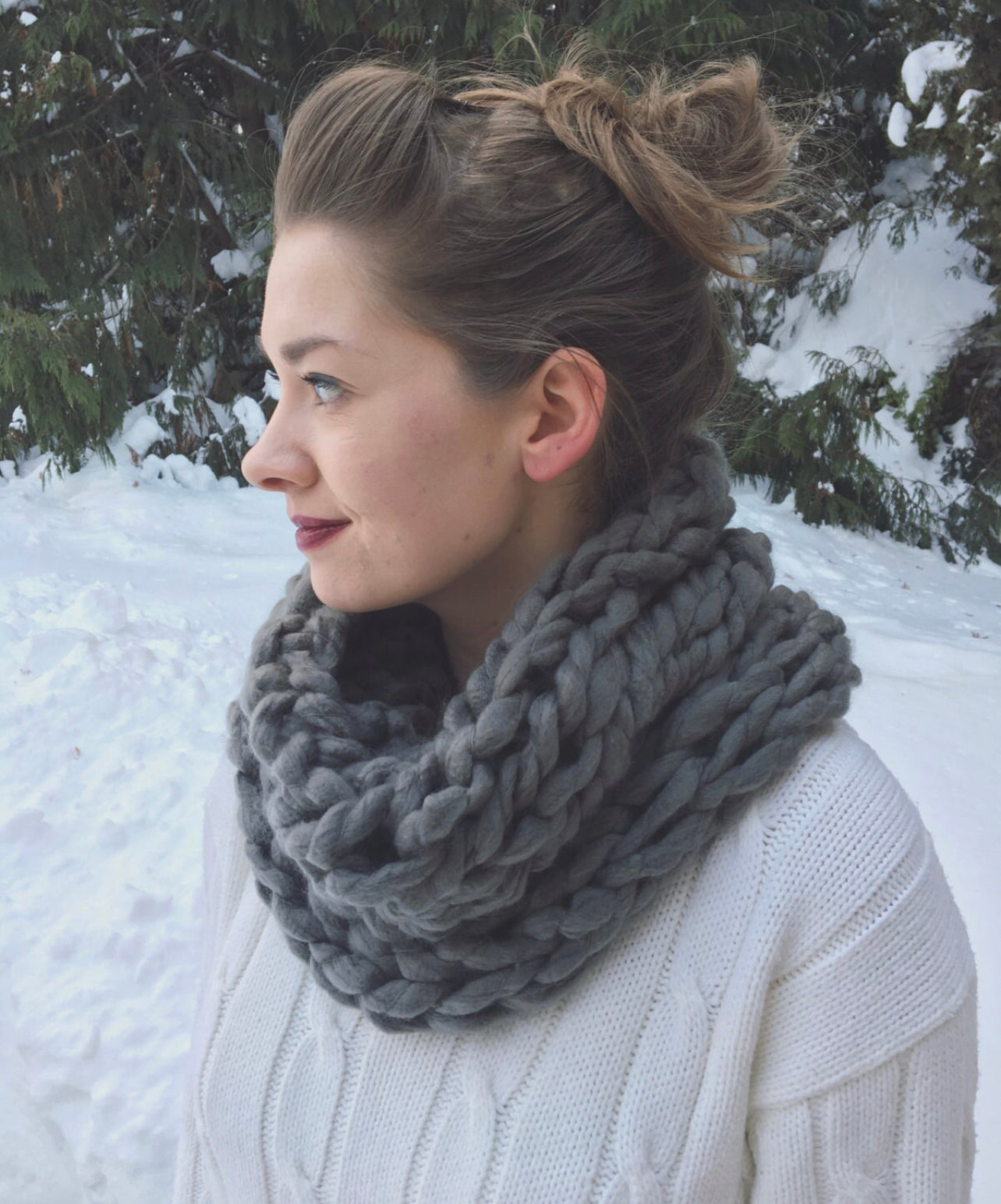 Moxie Scarf // Gray - Mega chunky knit infinity scarf