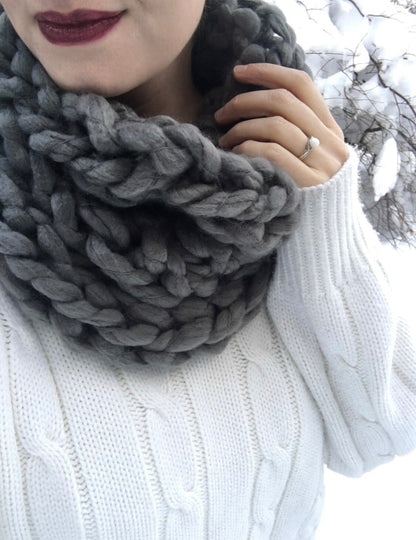 Moxie Scarf // Gray - Mega chunky knit infinity scarf