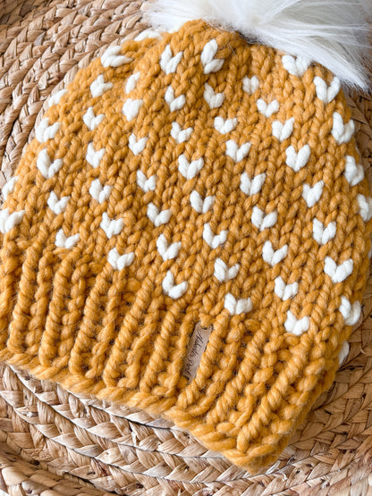 Wild Hearts Beanie // Mustard and Cream - Pick your pom